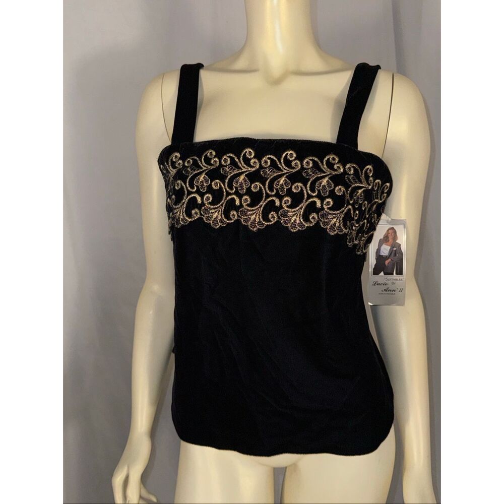 Vintage Lucie Ann II Black Velvet Gold Embroidered Tank Top NWT Size 34 Made in‎ - Picture 10 of 13